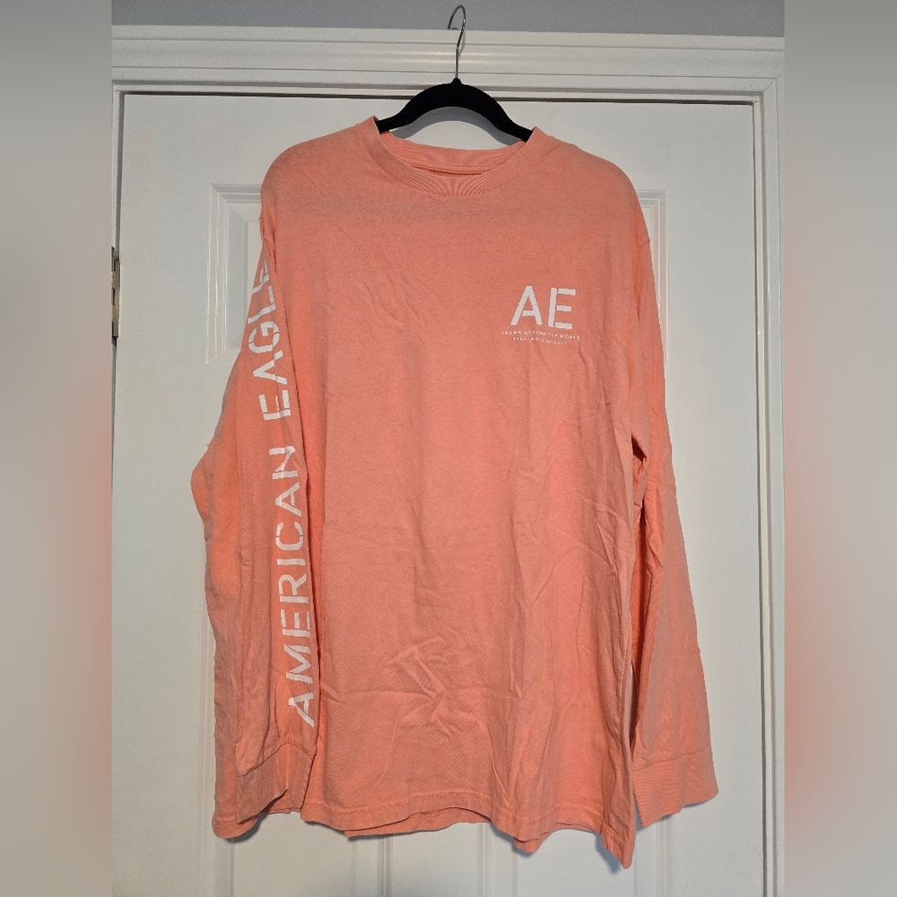 American Eagle Outfitters Men's Coral Long Sleeve Tee
